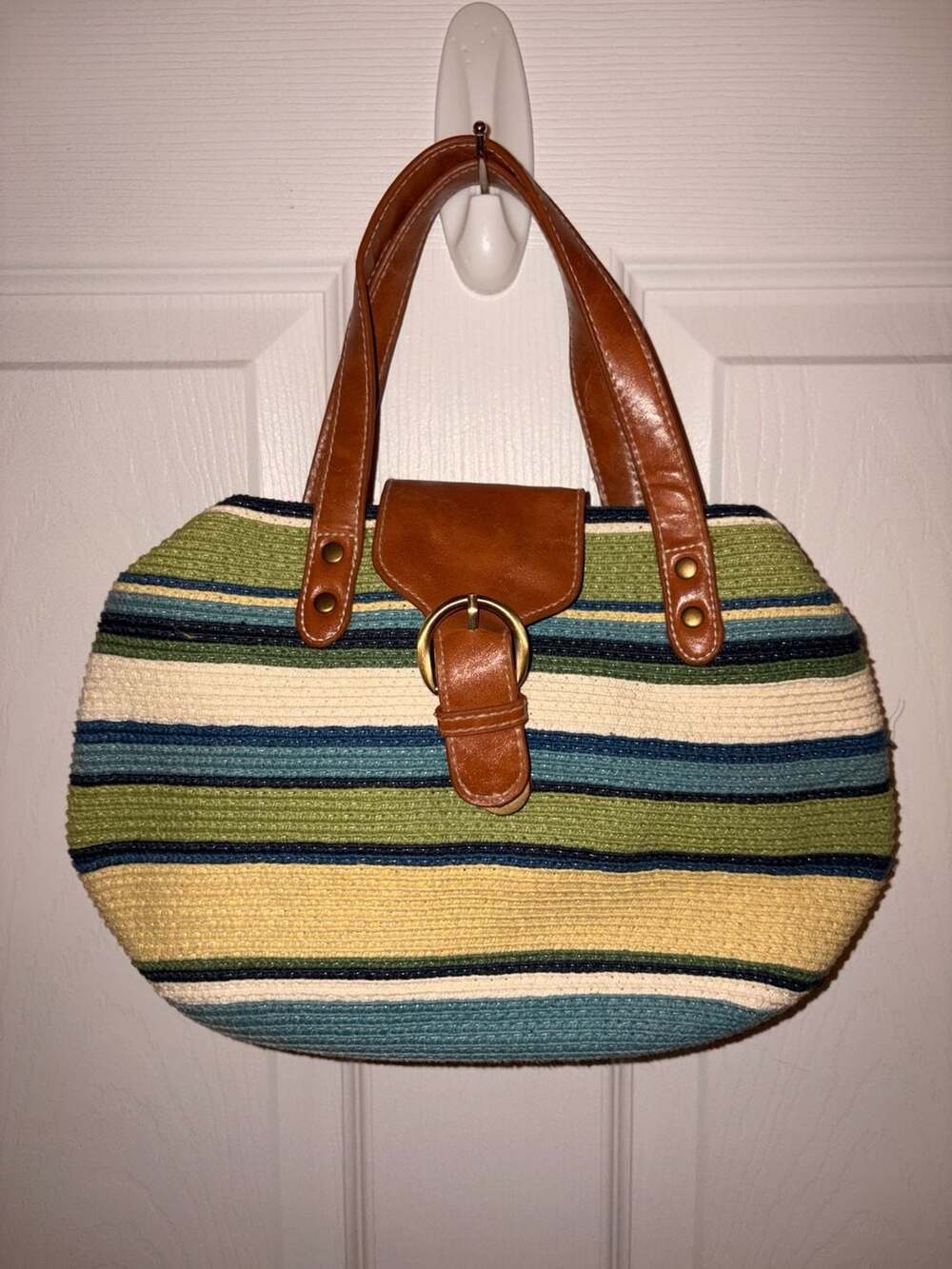 Croft & Barrow Multi-Color Striped Woven Straw Satchel Handbag